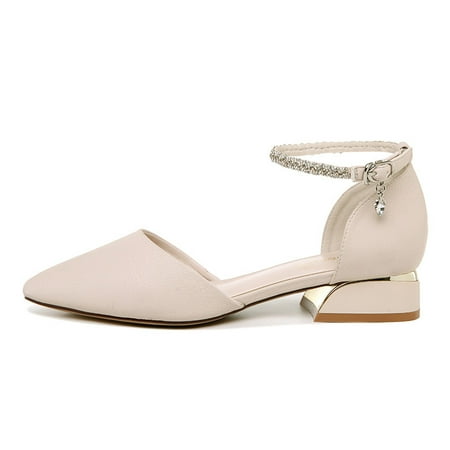 

Women‘s Block Low Heeled Sandals Pointed Toe Ankle Strap D‘Orsay Shoes Solid Color Dress Shoes