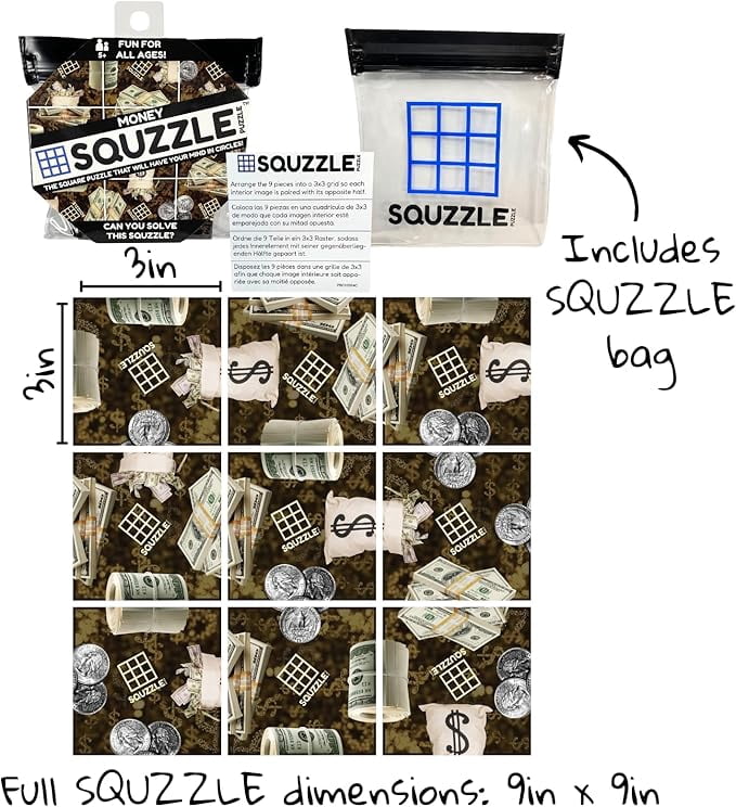 Squzzle Puzzle – 9-Piece Travel Puzzle Game | Screen-Free Brain Teaser Puzzle for Focus & Problem Solving | Collect All Designs | Teacher Gift | Middle School Classroom Center (Money)