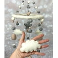 thumbnail image 3 of Wool Clouds and Stars Nursery Mobile for Baby's Room Decoration, Unisex Neutral White Grey Taupe, 3 of 4