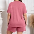 thumbnail image 6 of Domzest Womens Plus Size Short Pajama Sets V Neck Button Up Top & Drawstring Elastic Waist Shorts with Pockets 2026 Summer Loose Fit Sleepwear Sets Pink 2XL, 6 of 7