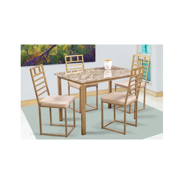 Comedor Naya Oro MOBILKRAFT 4 Sillas Tubulares Estilo Contemporáneo Color Oro y Beige