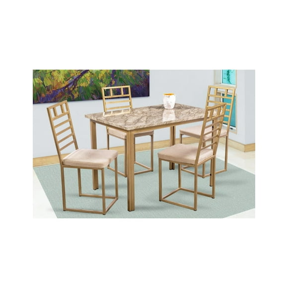 Comedor Naya Oro MOBILKRAFT 4 Sillas Tubulares Estilo Contemporáneo Color Oro y Beige