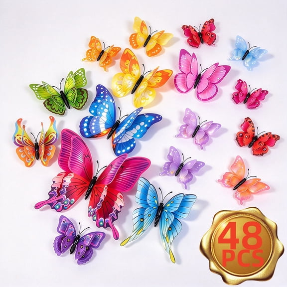 3D Butterfly Wall Decor, Set of 48 Butterfly Stickers with Magnets for Party Decorations, Colorful