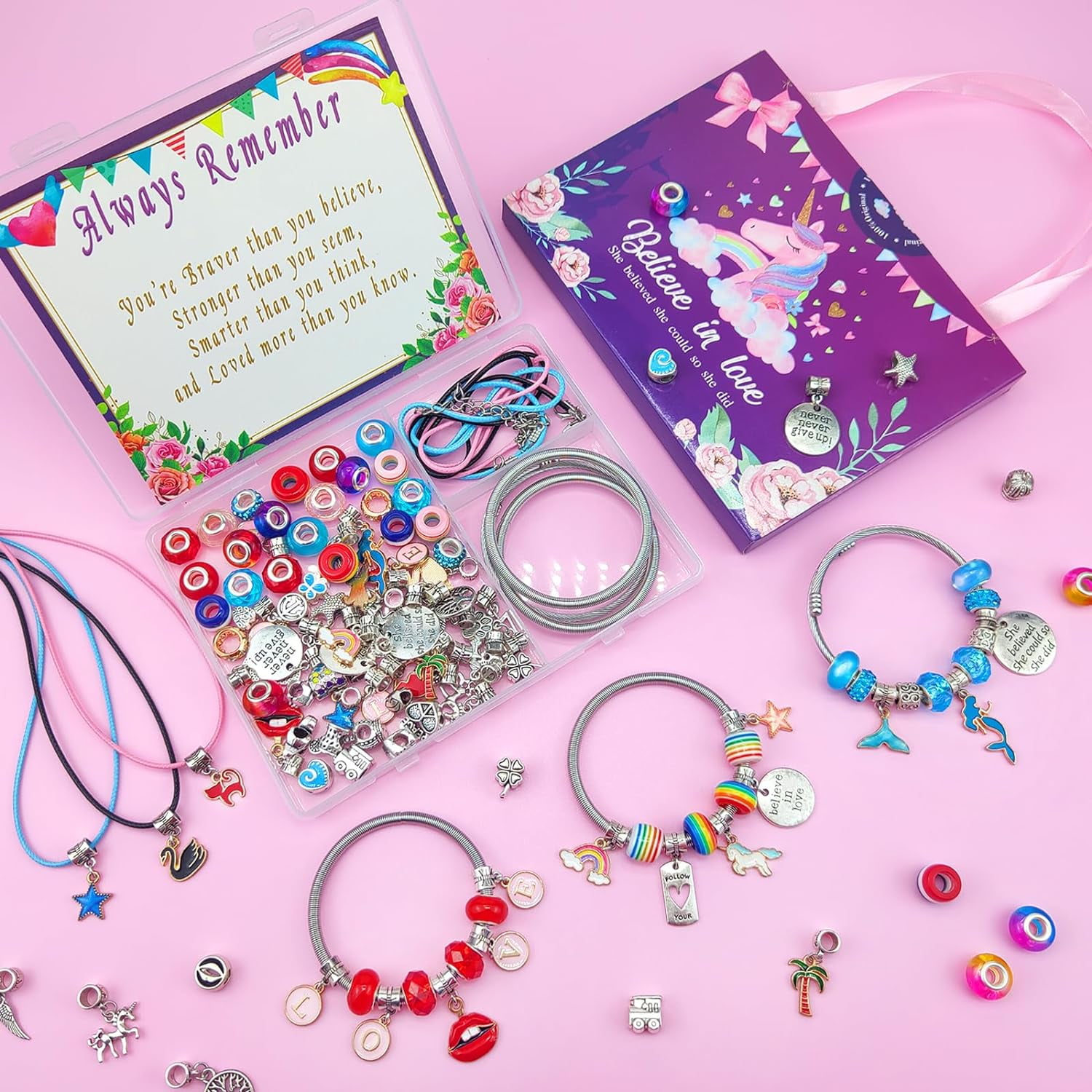  ZQFTZQ DIY Charm Bracelet Making Kit Unicorn/Mermaid Girl  Toy,Jewelry Making Kit Including Jewelry Beads,Snake Chains,Bead Bracelet  Kit, Arts and Crafts for Kids Christmas Toys : Toys & Games