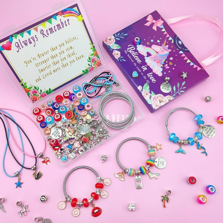  CharmWow Mermaid & Unicorn Jewelry Making Kit for Girls Ages 4+  - Create Unicorn Bracelet for Girls 4-6 or Mermaid Necklace for Girls -  Unicorn Gifts for Girls Age 6-8, Mermaid