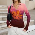 thumbnail image 6 of Mardi Gras Shirts Womens Mask Print Carnival Long Sleeve Graphic Tee Sequins V Neck Holiday Tops Pink S, 6 of 7