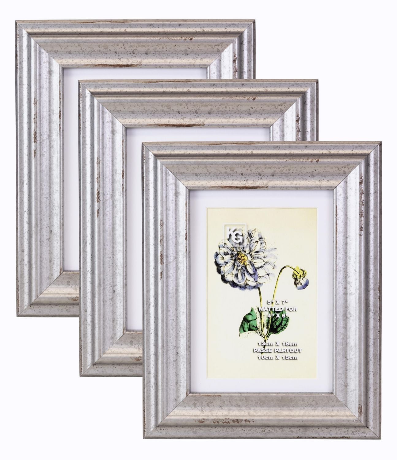 kieragrace KG Jean Photo Frame – 5-Inch by 7-Inch, Distressed Metal Effect Wood, 3-Pack