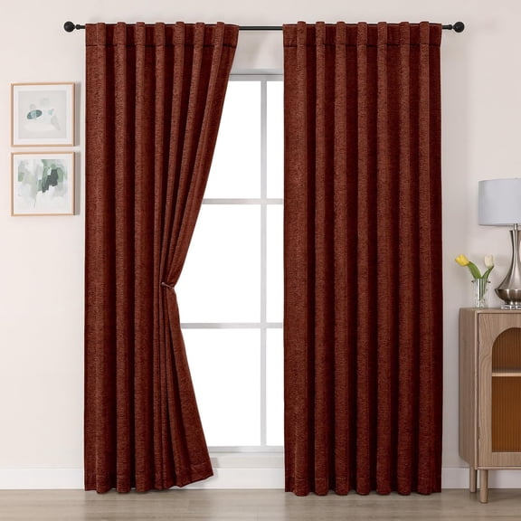 GHGSDH-Chenille Rustic Red Curtains 96 Inches Long 2 Panels, Light Filtering Luxury Window Curtains, Back Tab Privacy Soft Velvet Window Curtain Drapes for Bedroom Living Room, 40" Wx96 L
