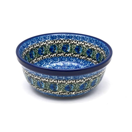Polish Pottery Bowl - Salad - Peacock Feather