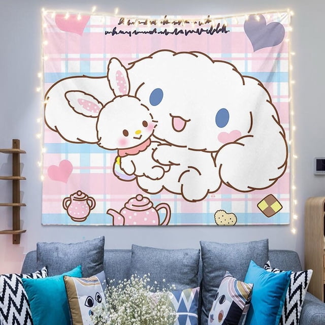 Kawaii Hello Kitty Sanrio My Melody Cinnamoroll Cartoon Blackgroud Cloth, lindo tapiz de pared para dormitorio, decoración de habitación