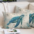 thumbnail image 2 of Teal Sea Turtle Coastal Throw Pillow Covers, Vintage Summer Beach Nautical Soft Breathable Pillow Cases with Invisible Zipper for Sleeping, Standard Pillowcases for Couch Bed Sofa Chair 20x26 Inches, 2 of 9