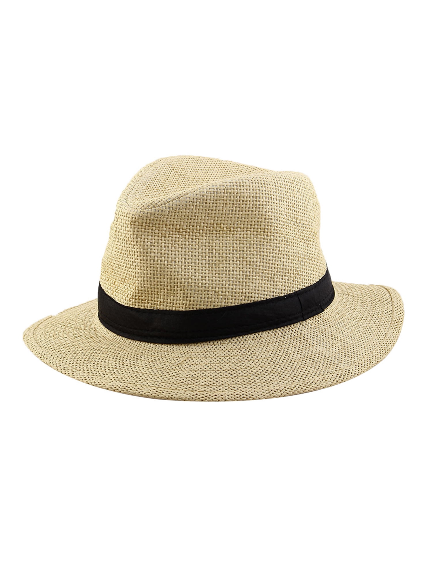 Men Summer Straw Braided Faux Leather Band Decor Western Style Sunhat Cowboy Hat