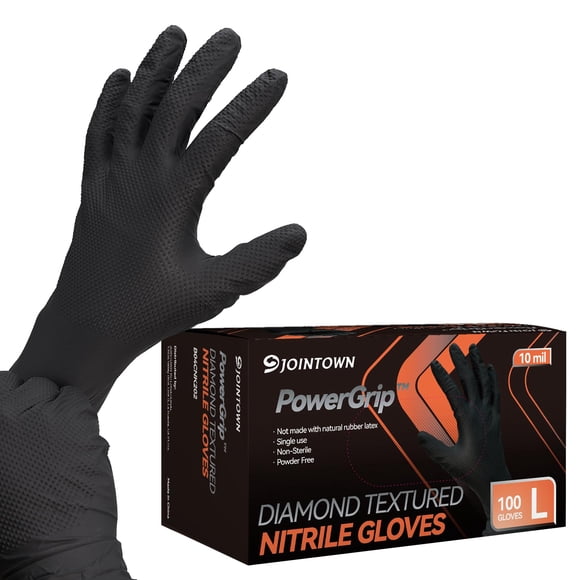 Guantes Jointown de nitrilo negro, 10 mil, alta resistencia, talla grande, 100 piezas