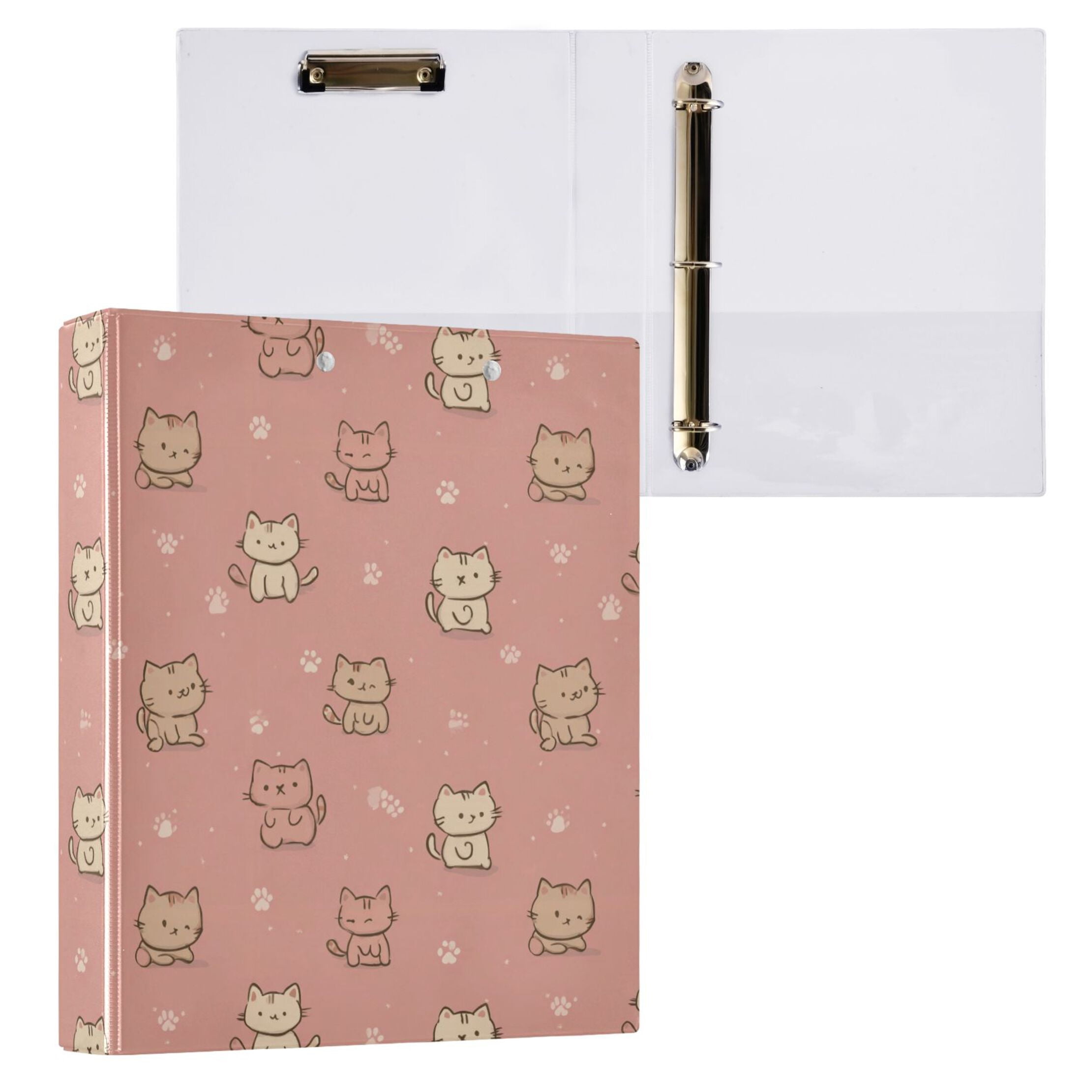 Three Ring Binder Cute Cartoon Cat 1.5 Inch Round Binder D-Rings for Office Supplies and More