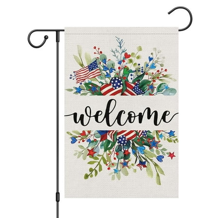 VOCHIC Patriotic 4th of July Garden Flag 12x18 Double Sided, Small Burlap Welcome Garden Yard House Flags for Independence Day Outdoor Decor (Only Flag)