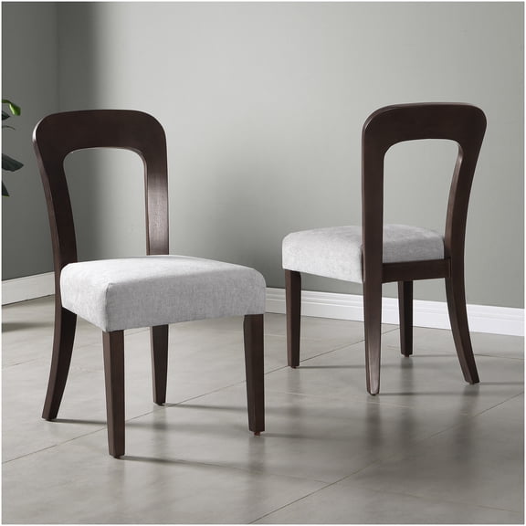 Gray Upholstered Dining Chairs Set of 2, Kitchen Side Chairs with Padded Seat and Solid Rubberwood Legs, Comfortable Modern Design