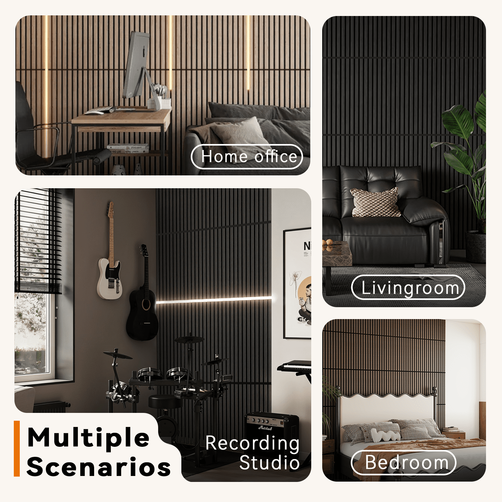 Upick Foldable Acoustic Wall Panels, 4 Pack 48" x 12.6" MDF Slat Wood Panels for Wall, Sound Absorbing Wall Panels for Interior Wall Decor, Walnut
