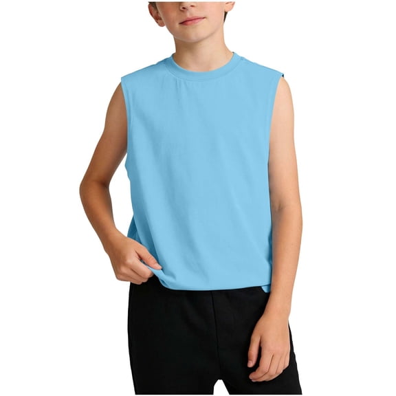 Nilvkv Boys Muscle Shirts, Boys Tank Tops, Kids Solid Sleeveless Round Neck Outdoor Comfort Top Blue 7-8 Years