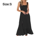 thumbnail image 2 of Vestidos de dama de honor elegantes de verano negro para mujer Vestido largo largo con cuello cuadrado y volantes sin mangas con abertura informal Zhivalor BST3005863-1, 2 of 7