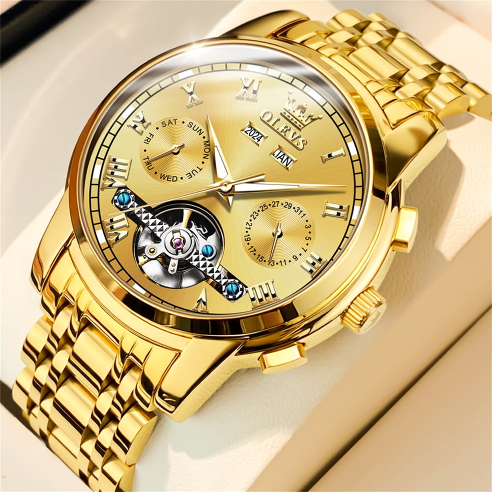 OLEVS Automatic Watches for Mens Self-Winding Mechanical Chronograph Classic Fashion Business Tourbillon Skeleton Stainless Steel Waterproof Luminous Mens Wrist Watches Reloj Para Hombre