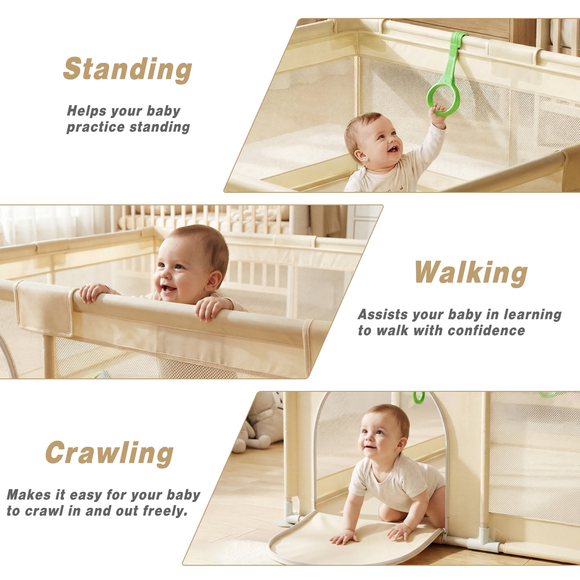 Easy4Home Extra Large Baby Playpen 71"x60" Toddler Play Yards Safety Fence, Beige
