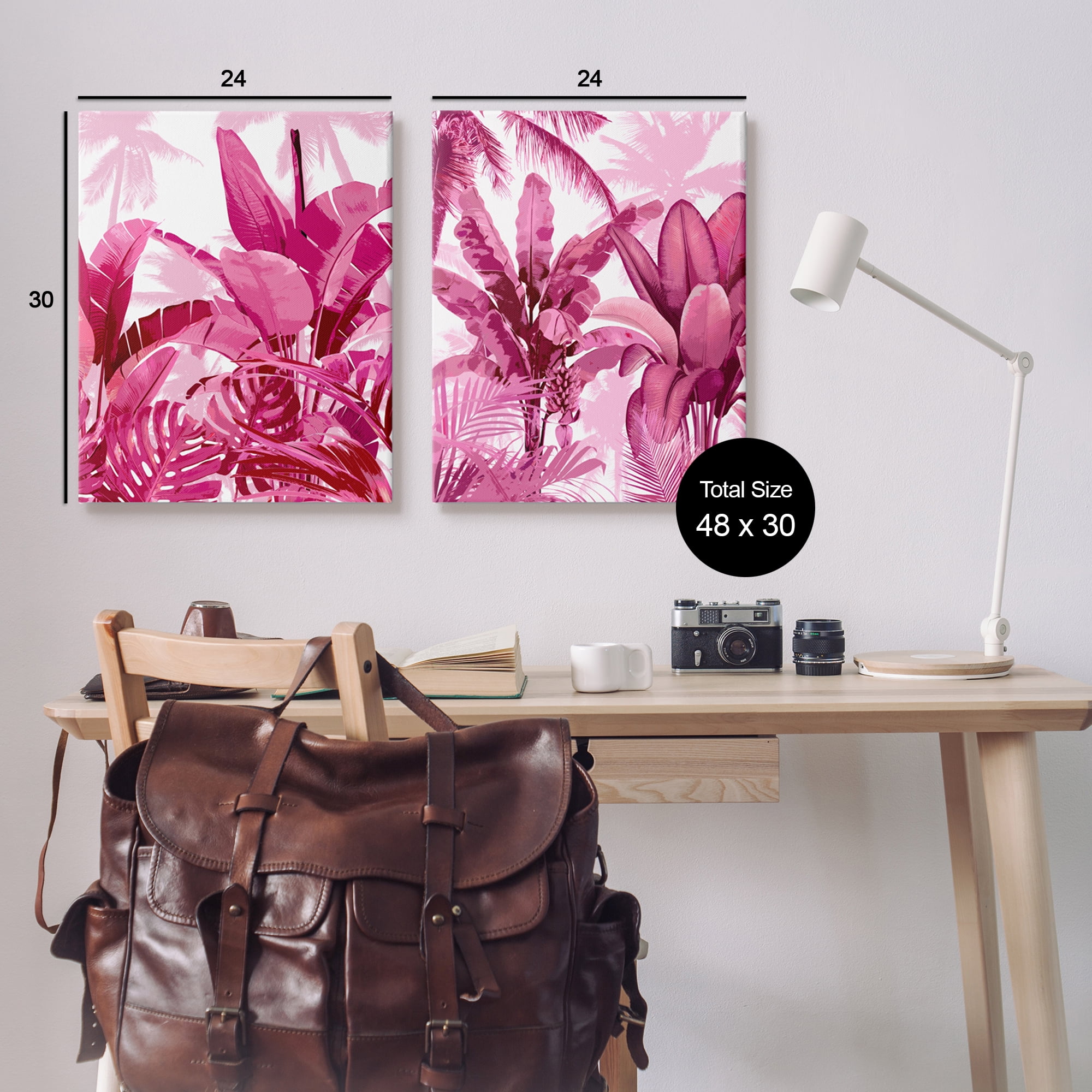 Stupell Industries Pink Palm Tree Leaves Botanical & Floral Painting Gallery Wrapped Canvas Art Print Wall Art, 24 x 30, Set of 2