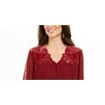thumbnail image 2 of Style & Co Women's Mixed-Media Sheer-Sleeve Blouse Red Size Large, 2 of 4