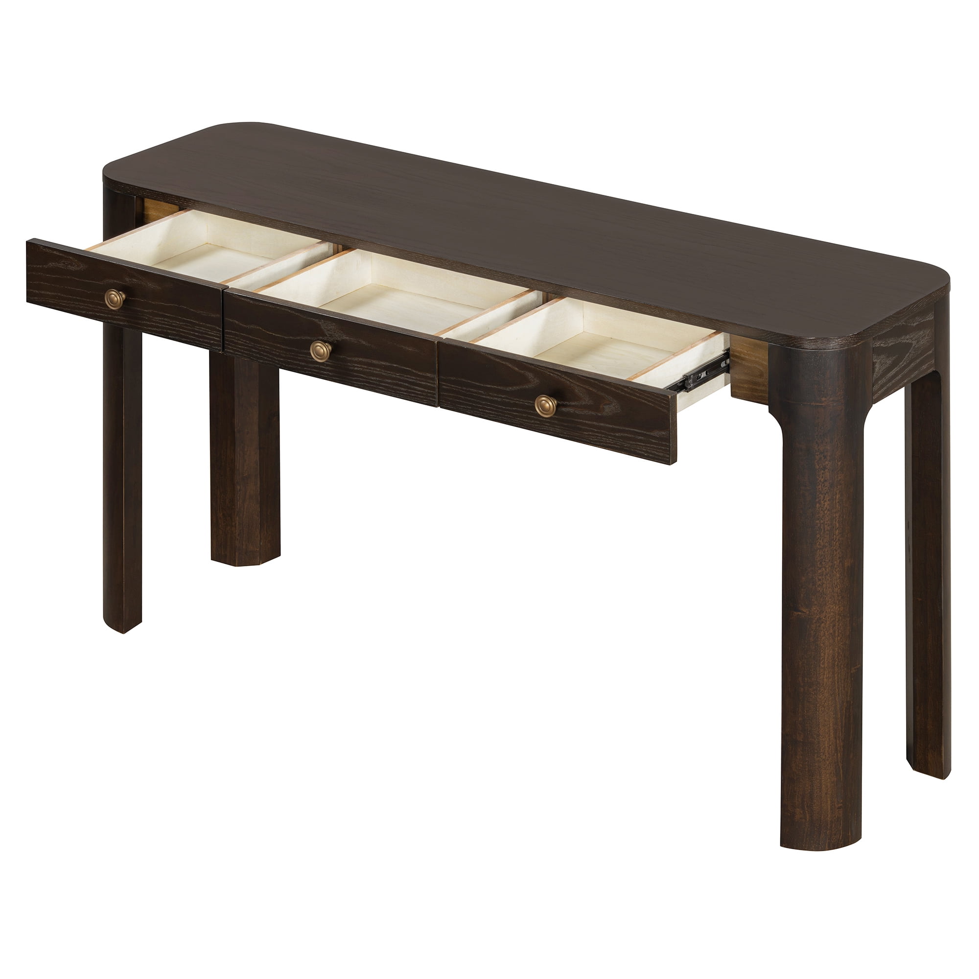 Aukfa 52" Console Table with Curved Corners, 3 Drawers & Thick Legs, Entryway Table for Living Room & Hallway, Espresso