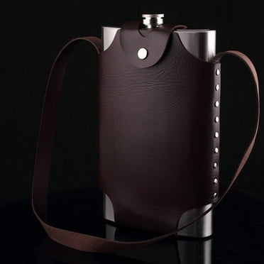Viski Parker Leather- Wrapped Flask for Liquor, Whiskey Flask 7 oz Set ...