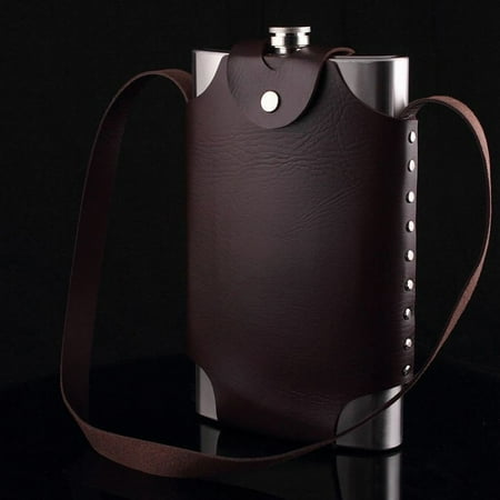 

Fancy Stainless Steel 64oz Flask Portable Flagon Wine Pot Metal Bottle Hip Flask with Leather Cover Silver