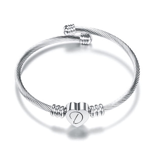 Pulsera de alambre de acero inoxidable con 26 letras para mujer, regalo para mujer, pulsera con forma de corazón, collar