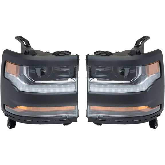 SHZAITOR Black Housing Headlights Front Head Lamps Replacement for 2016 2017 2018 Silverado 1500 HID/Xenon LED DRL Headlight Assembly Pair Left and Right Side