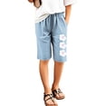 thumbnail image 1 of MIASHUI Shorts pour Filles Été Mode Décontractée Imprimé Taille Élastique, Bleu Clair, 12-13 Ans, 1 of 4