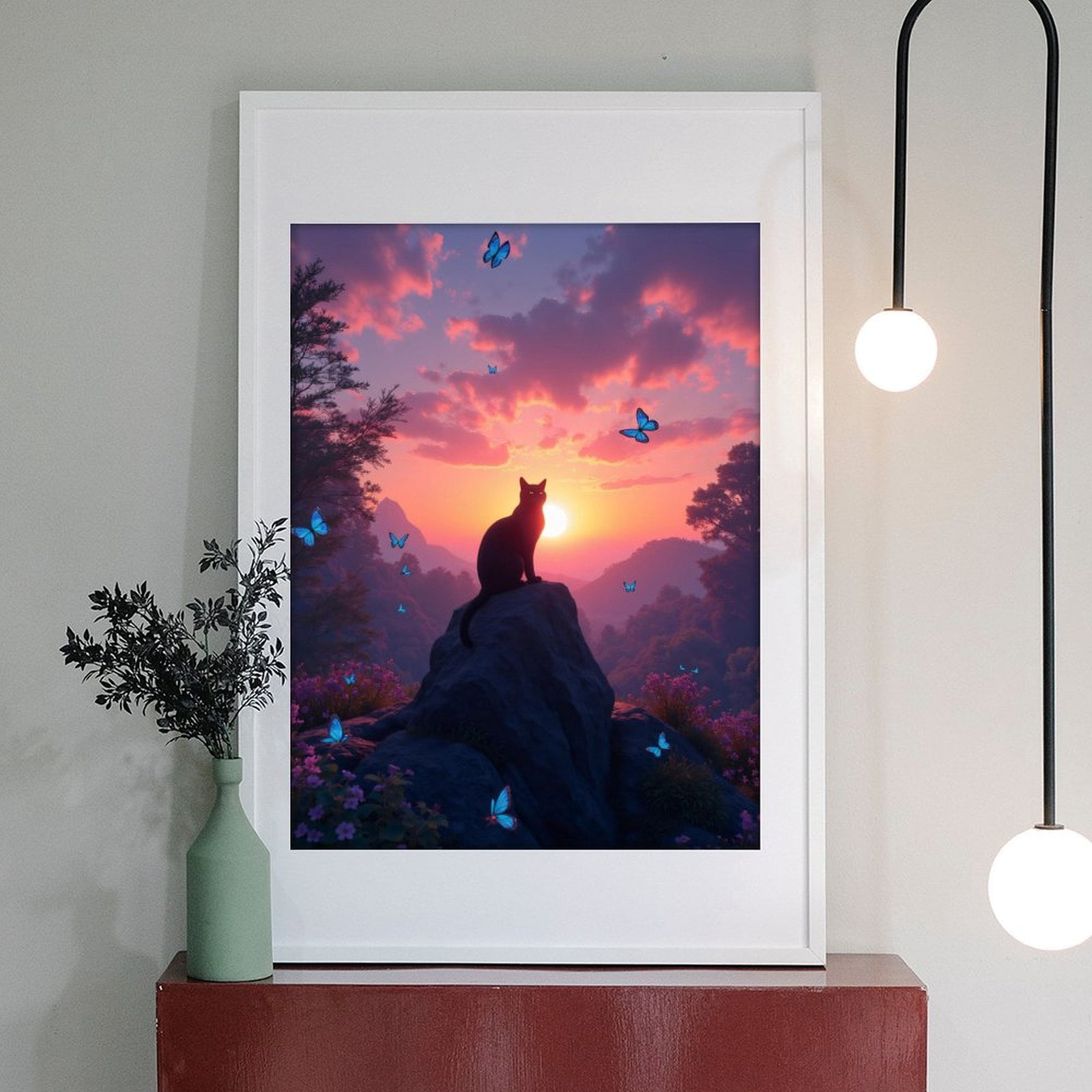 Diamond Art Kits for Adults - 5d Cat Sunset Rock Blue Butterflies Diamond Painting for Adults, Diamond Art for Adults Beginners, Diamond Painting Kits for Adults for Home Wall Decor