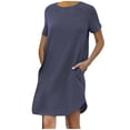 thumbnail image 2 of Women's Dresses Women's Fashion Summer Leisure Sports Curled Sleeves Solid Color Double Pocket Short Sleeve Dress T-shirt Skirt Women Dresses Plus Size, 2 of 7