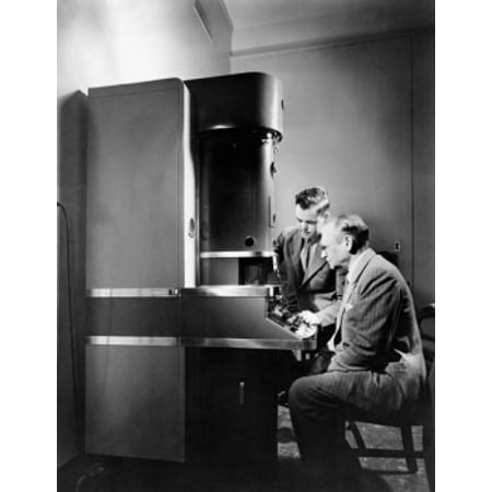 Electron Microscope with its inventors V K Zworykin and James Hillier Canvas Art -  (18 x