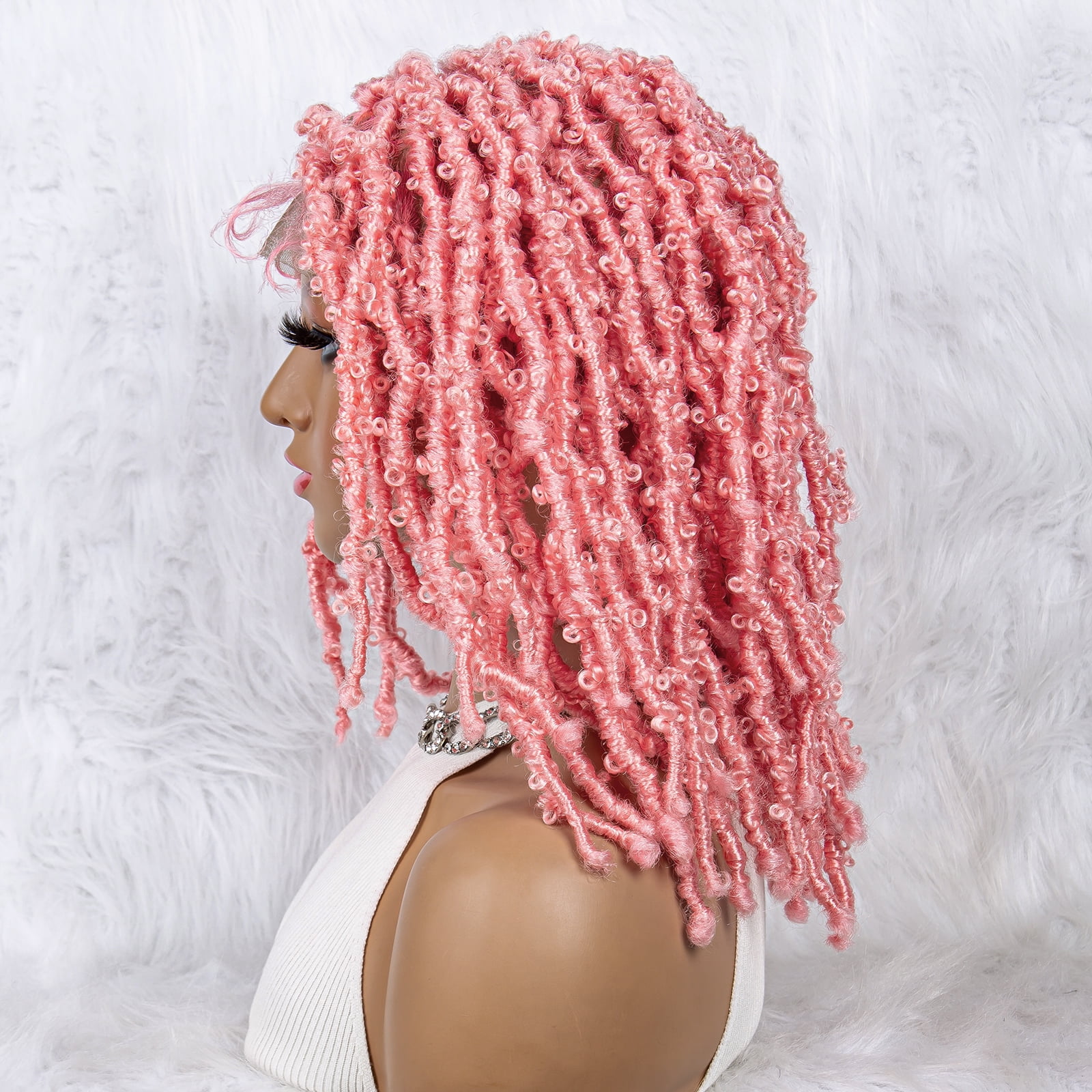 Pink Color Braided Wigs for Black Women Double Full Lace Knotless Box Short Bob Dreadlock Braided Wigs Synthetic Lace Front Braided Wigs with Baby Hair Handmade Braided Wigs 14 inches