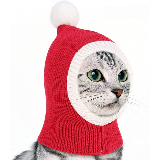 Gorro de punto navideño para mascotas con pompón, lindo gorro cálido de invierno para mascotas, orejeras para el cuello, bufanda cálida, decoración navideña, gorro de Papá Noel JAMW Sencillez