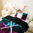 thumbnail image 4 of meiyoeat Neon Lightsaber Twin Bedding for Boys, Sci-Fi Cyan Pink Gaming Duvet Cover Set, Black Reversible 2pcs, 1 Duvet Cover and 1 Pillowcase, 4 of 7