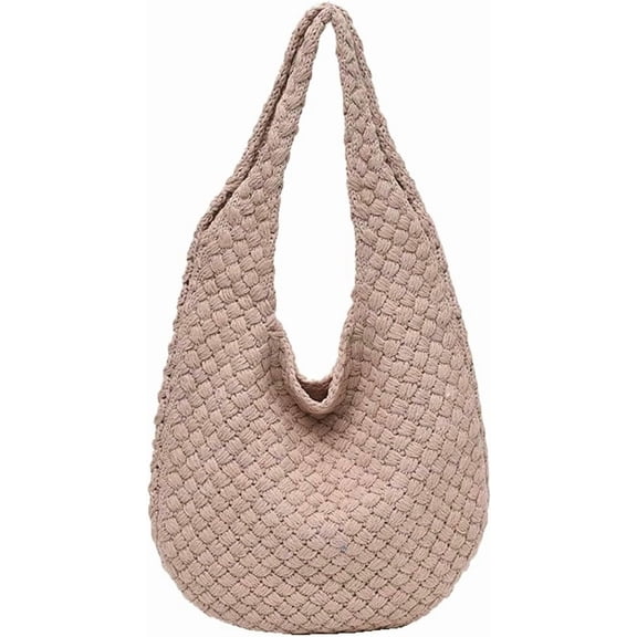 PTSPLLMY Crochet Hobo Bag for Women Casual Woven Summer Shoulder Bag Knit Tote Satchel for Beach Travel