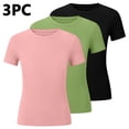 thumbnail image 5 of SGFCWSX Girls T Shirt 3 Pack Ribbed Knit Short Sleeve Crew Neck Slim Fit Cropped Casual Soft Basic Kids Daily Wear Tee Tops Black Size 7/8, 5 of 5