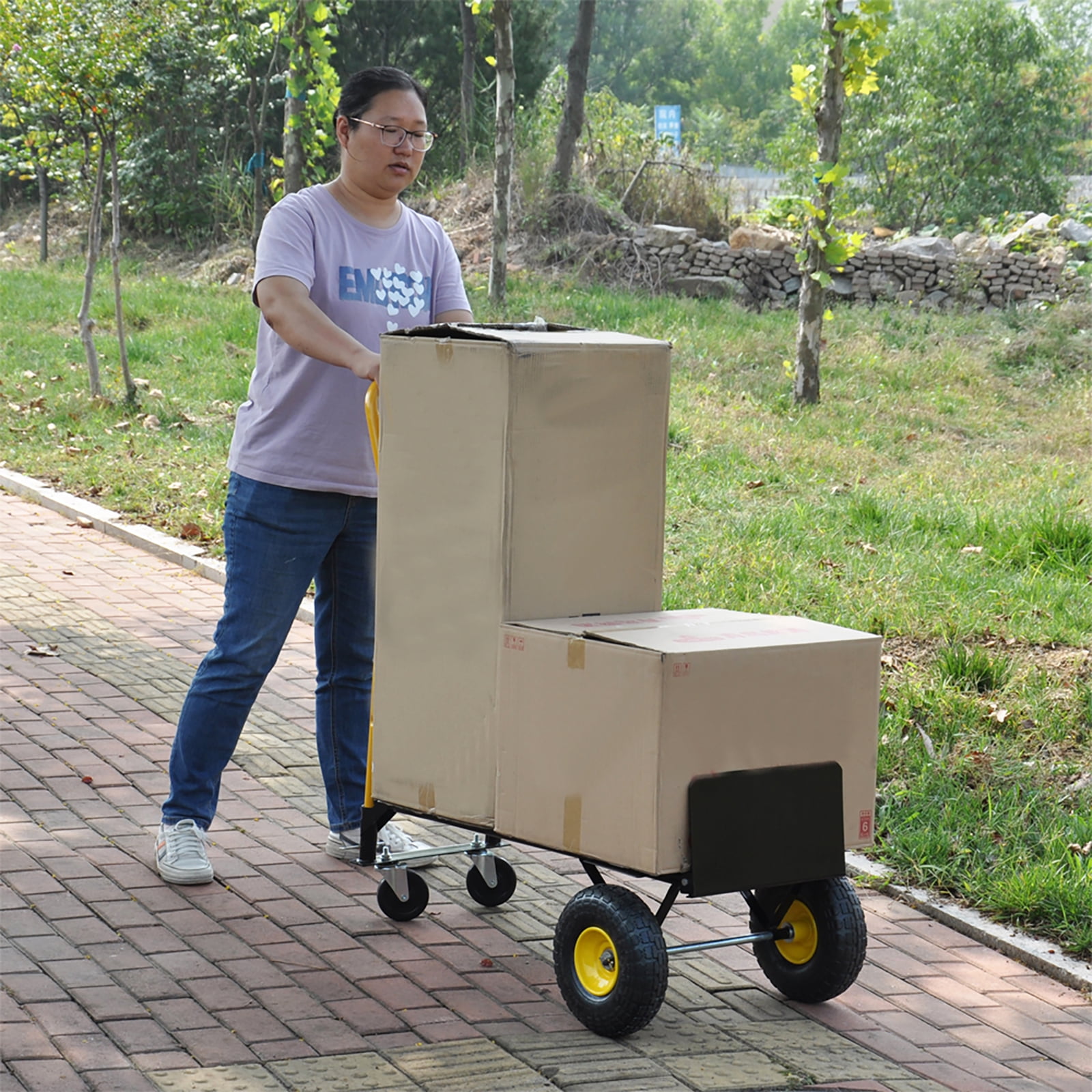 Hand Truck Dolly 2 Wheel Dolly Cart And 4 Wheel Push Cart With Swivel Wheels 330 LBS Capacity Heavy-Duty Luggage Trolley Cart For Moving Warehouse Garden Grocery