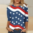thumbnail image 2 of SnZhen 3/4 Length Sleeve Womens Tops Women's Fashionable Independence Day Prints Printed Round Neck Three-quarter Sleeve 3/4 Sleeve T-Shirt Top, 2 of 5