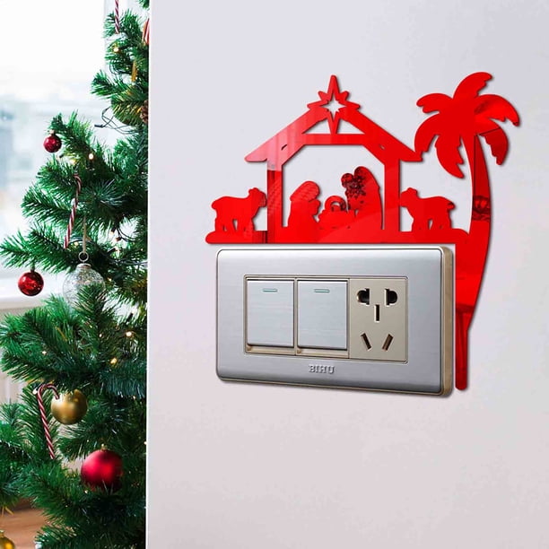 Pegatina de espejo acrílico de Navidad - Calcomanía de pared de 20x20 cm para marco de puertas y decoración de esquinas de ventana
