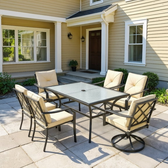 GVN Outdoor Kitchen Chair, Set of 2 Stackable Patio Chairs with Armrests, 2 Pieces Outdoor Dining Set with Removable Cushions and Rustproof Steel Frame