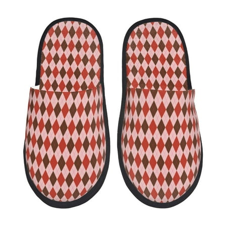 

Noikeo Red and Brown Squares Pattern Cozy Slippers Indoor for Women and Mens Fuzzy House Shoes Soft Plush Warm Slip-on Slippers-Medium