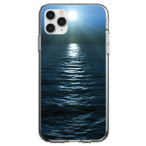 DistinctInk Clear Shockproof Hybrid Case for iPhone 12 MINI (5.4" Screen) - TPU Bumper, Acrylic Back, Tempered Glass Screen Protector - Blue Water Ocean Horizon