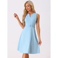 thumbnail image 4 of DARING DIVA Women's Belted Waist V Neck Sleeveless Work Dress XL Light Blue, 4 of 6