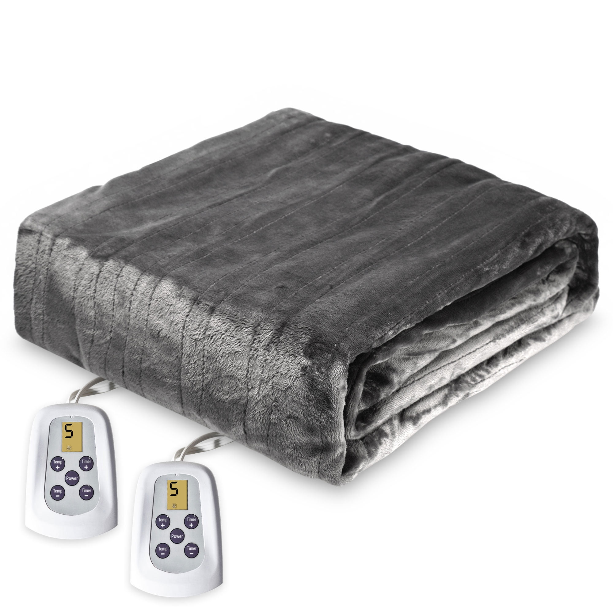 Superjoe Electric Heated Blanket, 100'' x 90'' King Size Blanket with Dual  Controllers, 10 Heat Settings, Auto-off Timer, Grey - Walmart.com