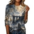 thumbnail image 5 of Womens 3/4 Sleeve Crew Neck Halloween T Shirts Shirts Thanksgiving Autumn Graphic Tee Tops Gray 2XL, 5 of 7